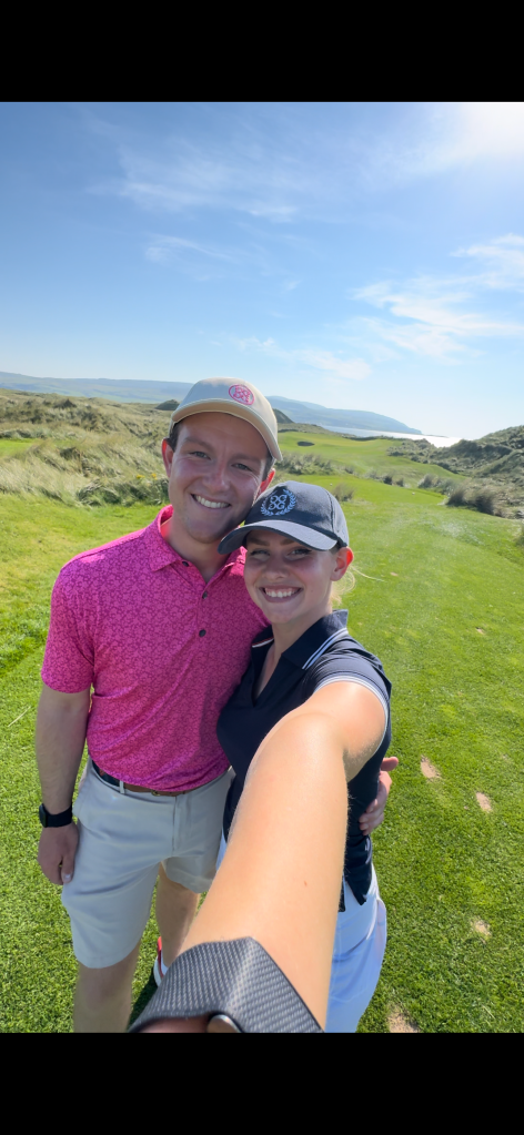 A selfie of Cam and Georgina, at Machrihanish Dunes Golf Course